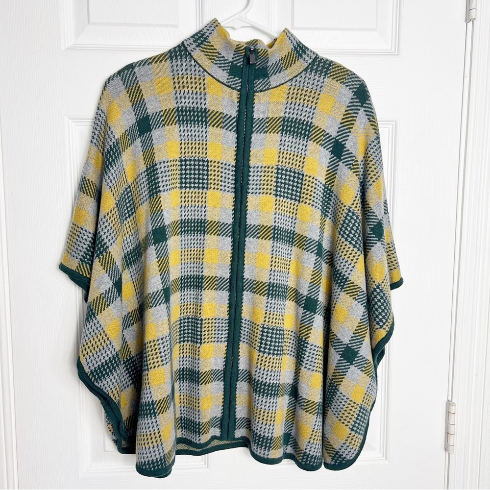 Jones New York | Women Plaid Zip Front Wool Blend Poncho Cape Size Small/Medium